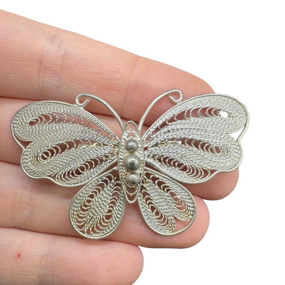 Vintage Jewelry Silver Tone Openwork Butterfly Brooch Pin